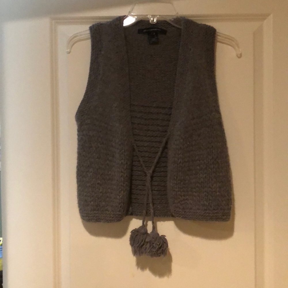 French Connection grey sweater vest with pompom